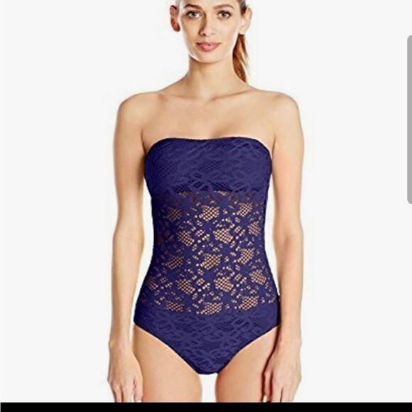 Kenneth Cole Reaction Bandeau Swimsuit Lace with  Removable Straps - Picture 1 of 15